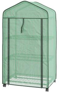 VivaGarden Mini Serra da Giardino con Copertura in PE 3 Ripiani e Ruote 69x49x130 cm colore Verde - 0GNAM232