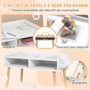 HOMCOM Set Tavolino per Bambini con Sgabello, Banchetto con Piano Reversibile e Rotolo di Carta, Bianco