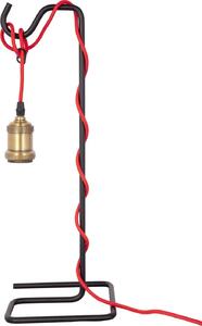 Lampada da tavolo Padiro, 18 x 18 x 49 cm - nera - in ferro - cavo rosso e portalampada aperto - attacco E27