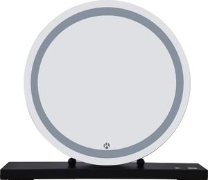 Specchio da trucco Padiro, dimensioni 60 x 53 x 10 cm, colore nero, realizzato in ferro, vetro e MDF, con illuminazione a LED