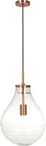 Lampada a sospensione Padiro, dimensioni 37,7 x 37,7 x 50 cm, trasparente e color rame, realizzata in vetro, con forma che ricorda una lampadina