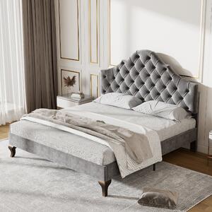 Letto imbottito con testiera regolabile in altezza e rete a doghe, senza materasso, 140×200 cm, Grigio