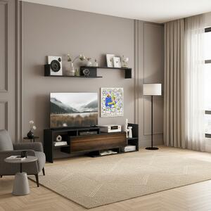 DecHome Mobile TV Industriale 1 Anta 4 Vani a Giorno in Legno Dimensioni 153,6x25x42 cm colore Nero e Marrone