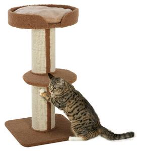 PawHut Tiragraffi ad Albero per Gatti con Cuccia, Cuscino e Morbido Rivestimento Marrone, Pali in Corda Sisal, Altezza 91cm|Aosom