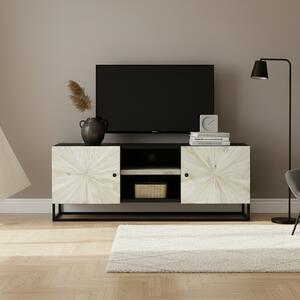 DecHome Mobile TV Industriale 2 Ante 2 Vani a Giorno in Legno Dimensioni 140x46x56 cm colore Nero/Beige