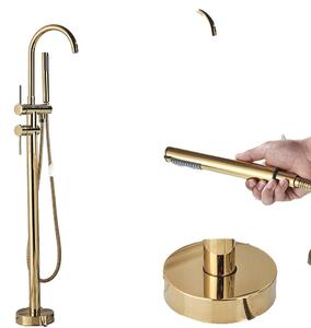 Rubinetto per vasca da bagno, design freestanding, bocchetta girevole a 360°, finitura dorata