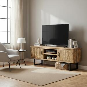 DecHome Mobile TV Industriale 2 Ante 2 Vani a Giorno in Metallo e Legno Dimensioni 160x45x60 cm colore Nero - Bordigherain