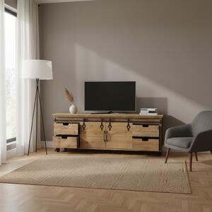 DecHome Mobile TV Industriale 2 Ante 4 Cassetti in Metallo e Legno Dimensioni 151x45x52 cm colore Marrone