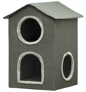 PawHut Casetta per Gatti a Due Livelli con Cuscini Lavabili 3 entrate, 42x46x59.5 cm, Grigio|Aosom