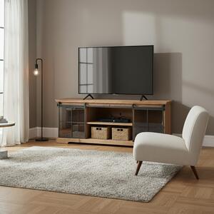 DecHome Mobile TV Industriale 2 Ante Scorrevoli 2 Vani a Giorno in Legno e Acciaio Dimensioni 160x45,5x60 cm colore Legno - Dorian