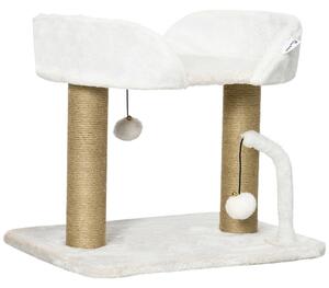 PawHut Torre per Gatti max 5kg in Truciolato con Tiragraffi e Palline Giocattolo, 48x38x42 cm, Giallo e Bianco|Aosom