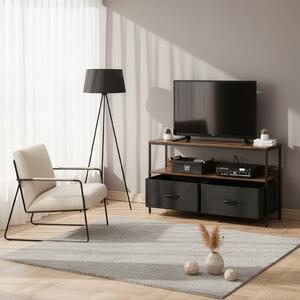 DecHome Mobile TV Industriale 2 Cassetti in Tessuto 1 Vano a Giorno in Metallo Dimensioni 98x29x56 cm colore Marrone