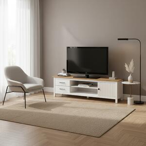 DecHome Mobile TV Moderno 1 Anta 2 Cassetti 2 Vani a Giorno in Legno Dimensioni 158x40x47 cm colore Bianco - Miranda