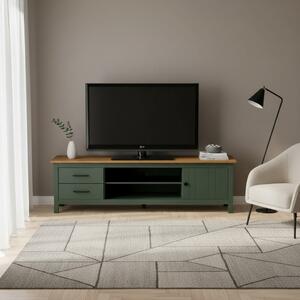 DecHome Mobile TV Moderno 1 Anta 2 Cassetti 2 Vani a Giorno in Legno Dimensioni 158x40x47 cm colore Verde - Miranda
