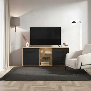 DecHome Mobile TV Moderno 1 Anta 3 Cassetti 3 Vani a Giorno Dimensioni 161,5x40x65 cm colore Rovere e Nero