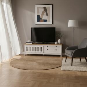 DecHome Mobile TV Moderno 1 Anta Scorrevole 2 Cassetti in Legno Dimensioni 158x40x49,6 cm colore Bianco