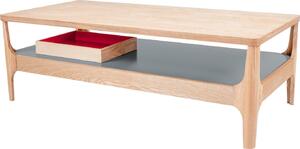 Tavolino Padiro, forma rettangolare, dimensioni 120 x 60 x 40 cm, colore noce/grigio, realizzato in MDF con impiallacciatura in legno, dotato di vano contenitore, gambe in legno massello