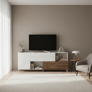 DecHome Mobile TV Moderno 2 Ante 2 Cassetti 2 Vani a Giorno in Legno Dimensioni 241x94x42 cm colore Bianco - Marion