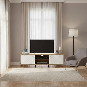 DecHome Mobile TV Moderno 2 Ante 2 Vani a Giorno Dimensioni 55,2x183,4x40 cm colore Bianco e Rovere - Bollo