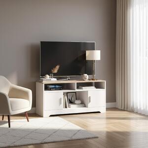 DecHome Mobile TV Moderno 2 Ante 3 Vani a Giorno Dimensioni 105x40x52 cm colore Bianco e Legno
