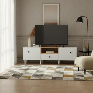 DecHome Mobile TV Moderno 3 Ante 1 Vano a Giorno in Legno Dimensioni 150x35x45 cm colore Bianco/Legno