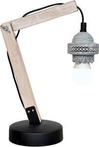 Lampada da tavolo Padiro, dimensioni 16 x 13 x 38,5 cm, colore grigio, realizzata in legno e metallo. Presenta un braccio in legno e una base circolare decorativa per il portalampada. Attacco E27