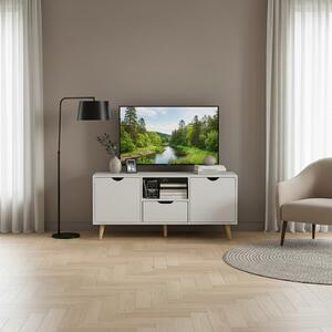 DecHome Mobile TV Scandinavo 2 Ante 1 Cassetto 1 Vano a Giorno Dimensioni 110x40x50 cm colore Bianco e Legno