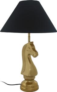 Lampada da tavolo Padiro, dimensioni 40 x 14 x 62 cm, colore nero. Realizzata in alluminio e ottone, con paralume in tessuto. La base della lampada è a forma di cavallo da scacchi