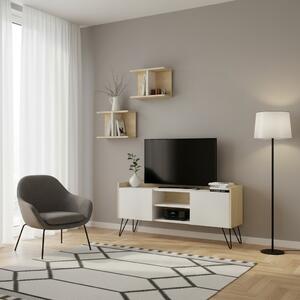 DecHome Mobile TV Scandinavo 2 Ante 2 Vani a Giorno Dimensioni 125,5x33x56,5 cm colore Bianco e Rovere - Klappe