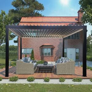 VivaGarden Pergola Bioclimatica da Esterno in Acciaio Motorizzata Copertura a Lamelle Orientabili Dimensioni 4x4 mt colore Grigio Scuro