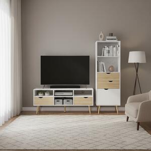 DecHome Mobile TV Scandinavo 2 Cassetti 4 Vani a Giorno in Legno Dimensioni 117x39x58 cm colore Bianco - Brody