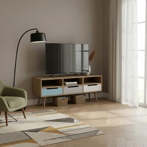 DecHome Mobile TV Scandinavo 3 Cassetti 3 Vani a Giorno Dimensioni 120x35,5x29,5 cm colore Multicolore