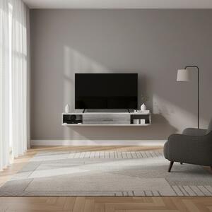 DecHome Mobile TV Sospeso Moderno 1 Anta a Ribalta 2 Vani a Giorno Dimensioni 120x26x16 cm colore Bianco/Grigio