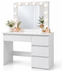 Tavolino da trucco Relaxdays con specchio "Hollywood", illuminazione, 4 cassetti, dimensioni: 140 x 94 x 43 cm, tavolino da toeletta, bianco