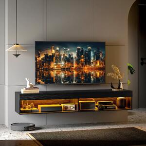 DecHome Mobile TV Sospeso Moderno 2 Vani a Giorno con Luci LED Dimensioni 180x40x30 cm colore Nero
