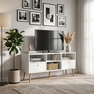 Tvilum Mobile TV Stile Nordico 2 Cassetti 4 Vani a Giorno Dimensioni 117x39x60 cm colore Bianco - Bodo