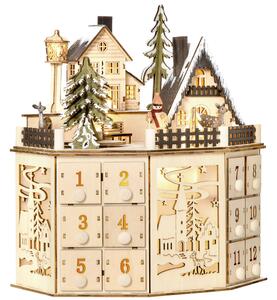 HOMCOM Calendario dell'Avvento in legno con LED e 24 cassetti, 25x20x29 cm, legno | Aosom Italy
