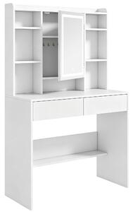 HOMCOM Toeletta con specchio e luci LED, 2 cassetti, scomparti e 8 ganci, bianco | Aosom Italy