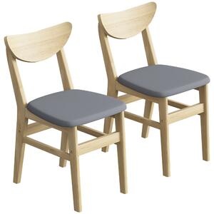 HOMCOM Set 2 sedie da pranzo imbottite in tessuto con schienale curvo, grigio e legno | Aosom Italy