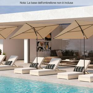 Costway Ombrellone rettangolare da esterno con inclinazione a pulsante, Piccolo parasole pieghevole per veranda e giardino Beige