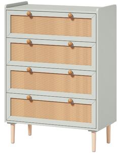 HOMCOM Cassettiera 4 cassetti in legno e rattan PVC, stile bohème, 80x40x109,2 cm, verde salvia | Aosom Italy