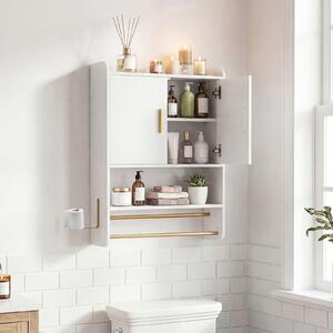 Costway Armadietto a parete pensile con ripiano regolabile e gancio laterale, Mobiletto da bagno con 2 ante scomparto aperto Bianco