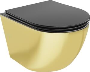 Mexen Lena tazza wc Rimless con sedile a chiusura rallentata slim, duroplast, nero opaco/oro - 30224076