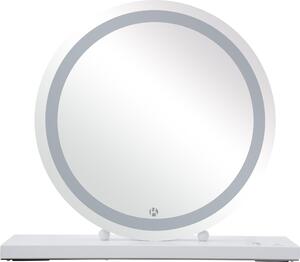 Specchio da trucco Padiro, dimensioni 60 x 53 x 10 cm, colore bianco, realizzato in ferro, vetro e MDF, con illuminazione a LED