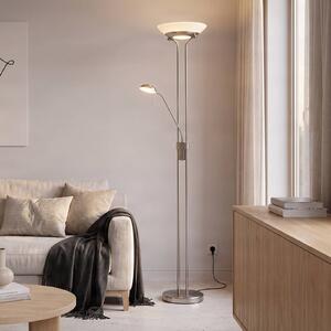 Lampada da terra con luce lettura Yveta Lindby, dimmerabile, Alluminio / Grigio / Zincato, Soggiorno / Sala da pranzo, Metallo, Moderno, Lampada LED da terra