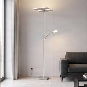 Lampada da terra con luce lettura Parthena Lucande, dimmerabile, Alluminio / Grigio / Zincato, Soggiorno / Sala da pranzo, Metallo, Moderno, Lampada LED da terra