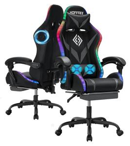 Sedia da gaming - Sedia da ufficio ergonomica - Capacità di carico: 204 kg - Rivestimento in ecopelle - Altoparlanti e illuminazione LED - Poggiapiedi - Grigia
