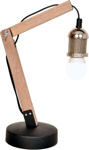 Lampada da tavolo Padiro, dimensioni 16 x 13 x 38,5 cm, colore argento, realizzata in legno e ferro. Presenta un braccio in legno e una struttura aperta per l'attacco della lampadina, compatibile con attacco E27