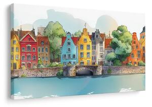Quadro su tela – Case colorate sul fiume