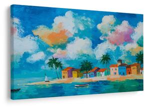Quadro su tela – Villaggio costiero sotto le palme